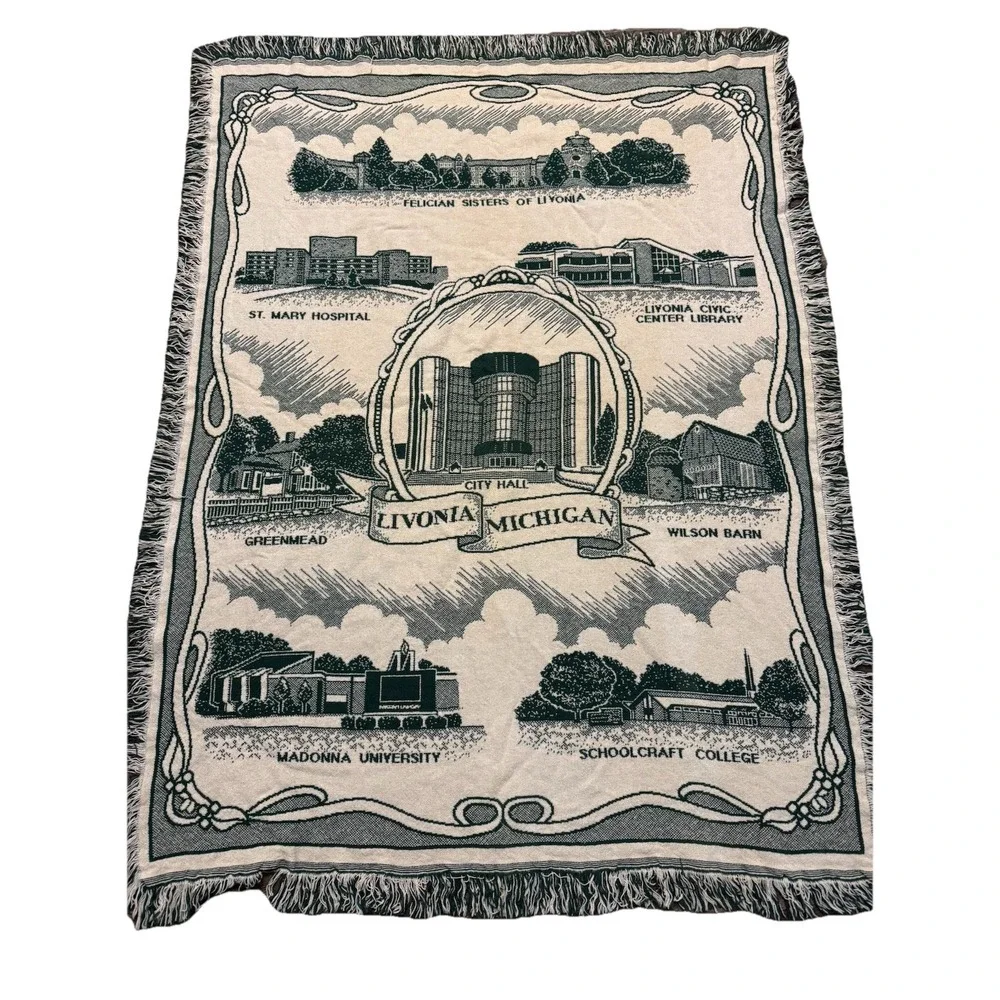 VTG Woven‎ Tapestry Throw blanket Livonia Michigan